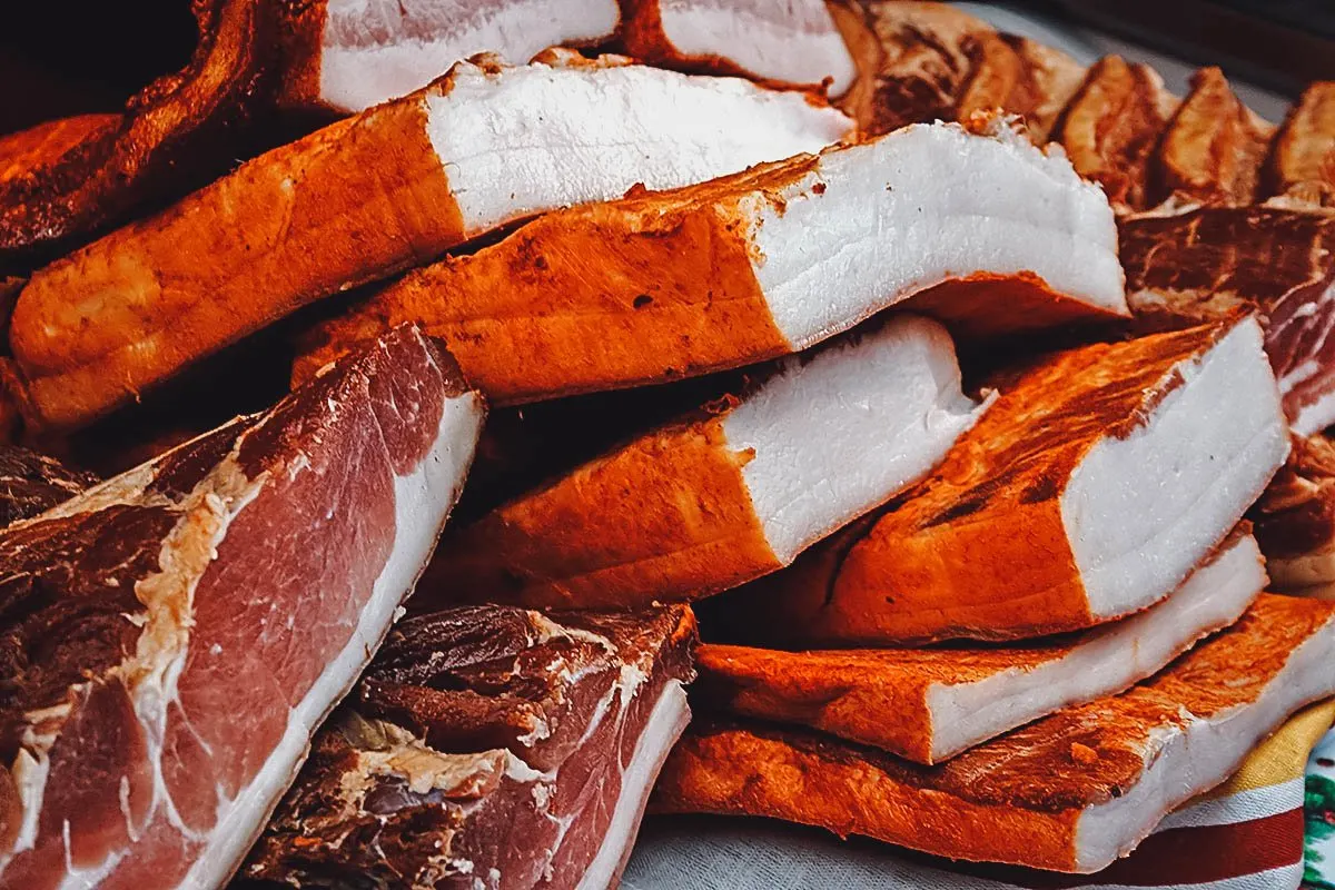 Romanian Food Slanina pork fatback, a traditional food that can be eaten as is or used in many Romanian food recipes