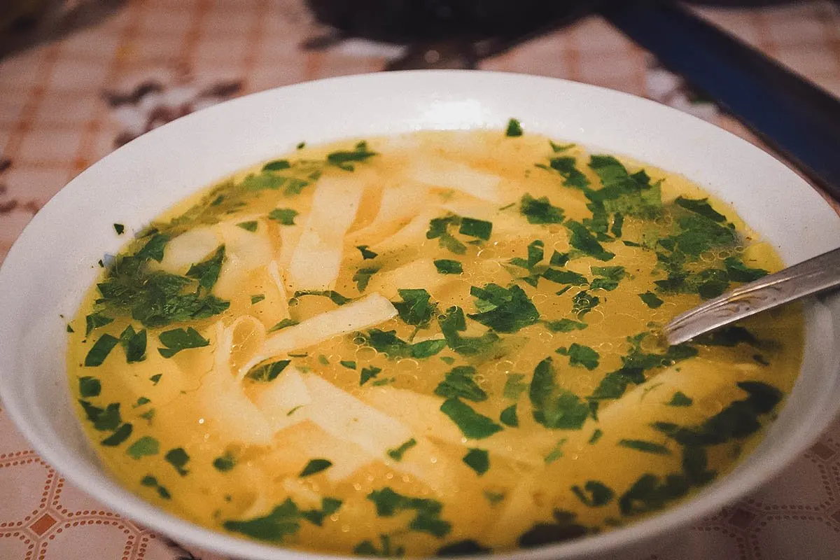 Supa de pui cu taitei, a traditional Romanian chicken noodle soup