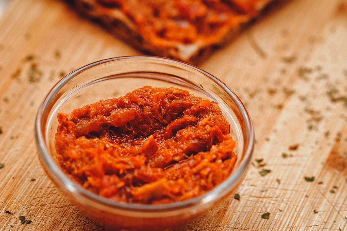 Zacusca, a Romanian eggplant and red pepper dip
