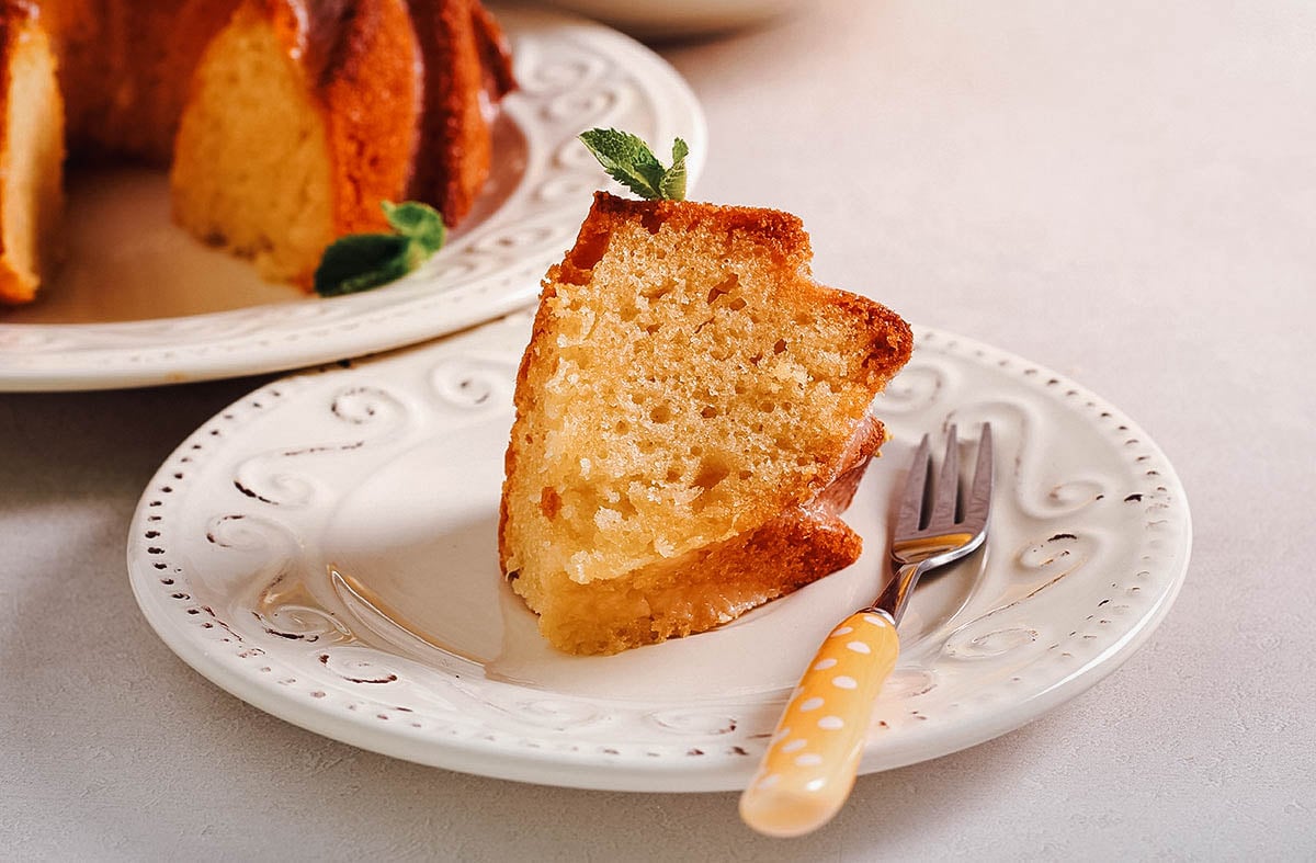 Rum cake, a delicious Bahamian bundt cake served with a sweet butter rum sauce
