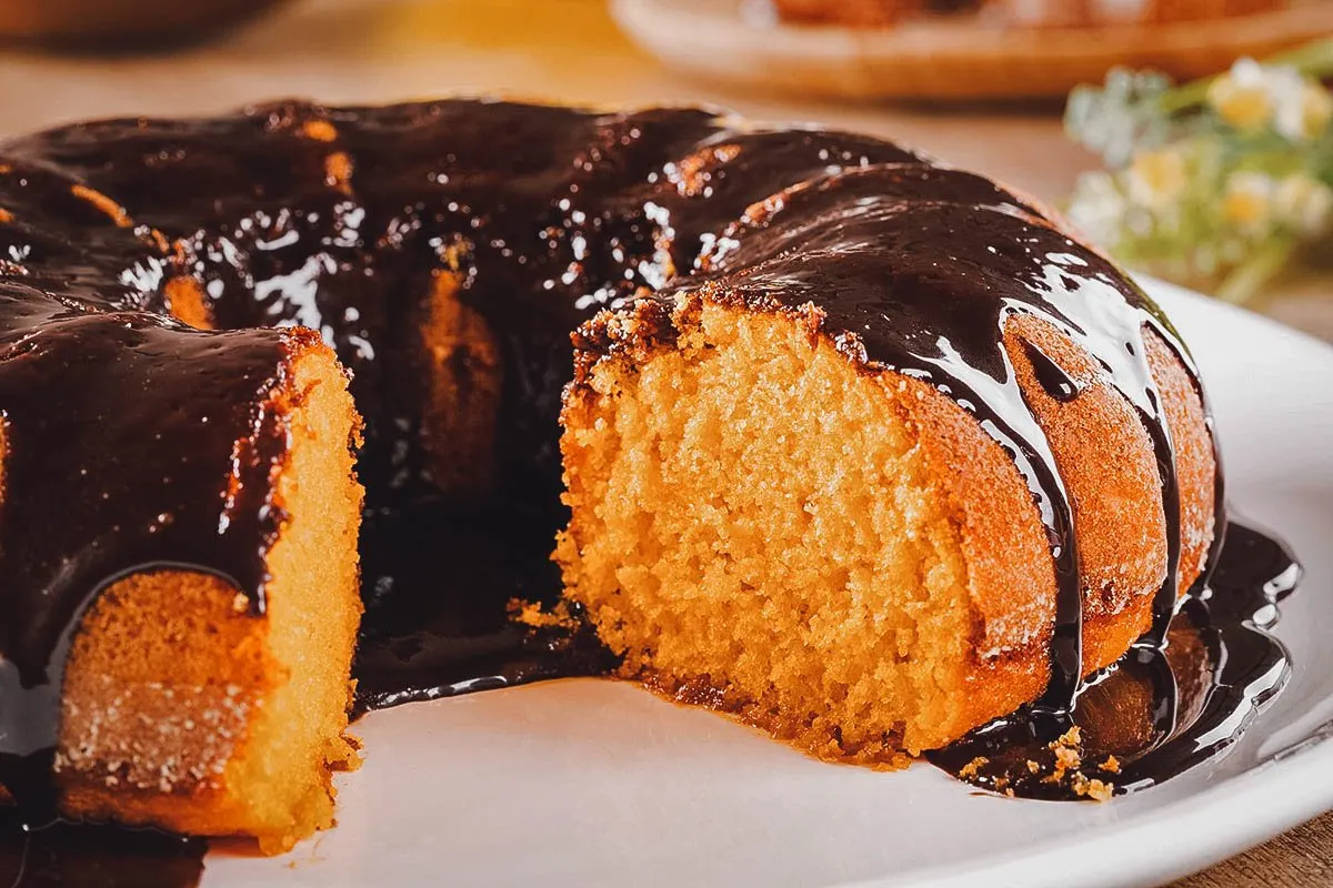 Brazilian carrot cake drizzled with melted chocolate