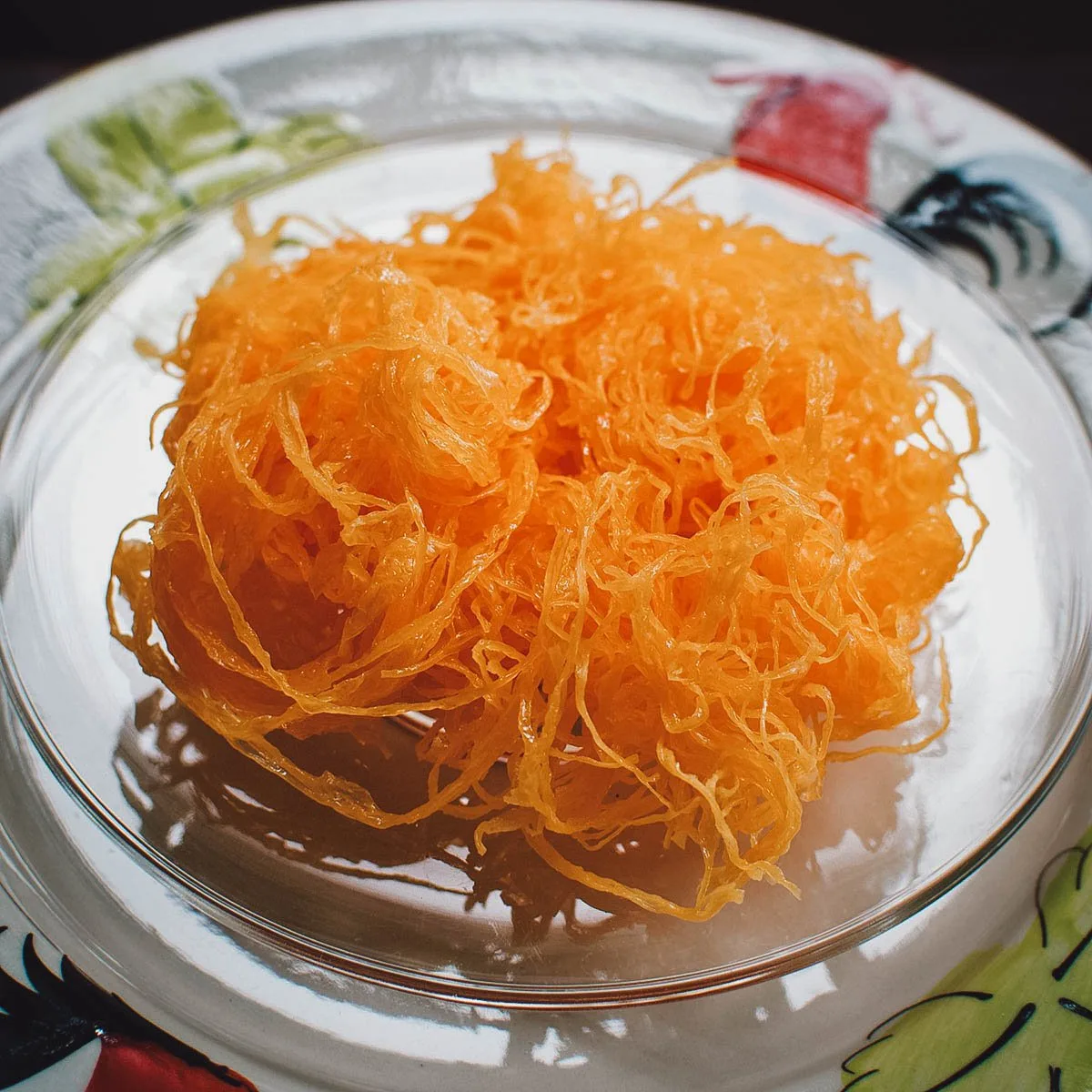 Fios de ovos, a Brazilian sweet treat made with egg yolk strands boiled in sugar syrup