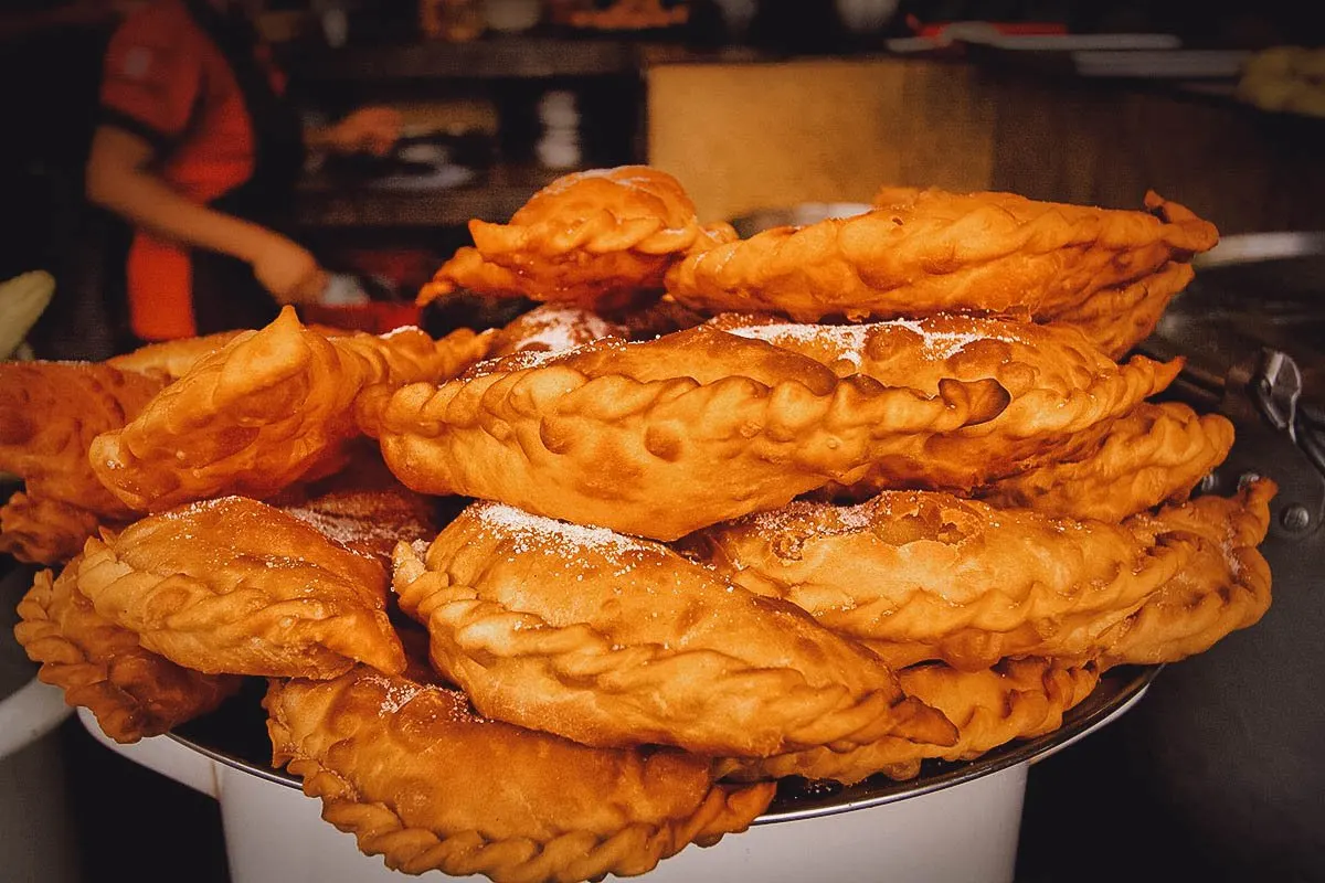 Ecuadorian Food Pile of empanadas de viento, a popular street food snack in Ecuador