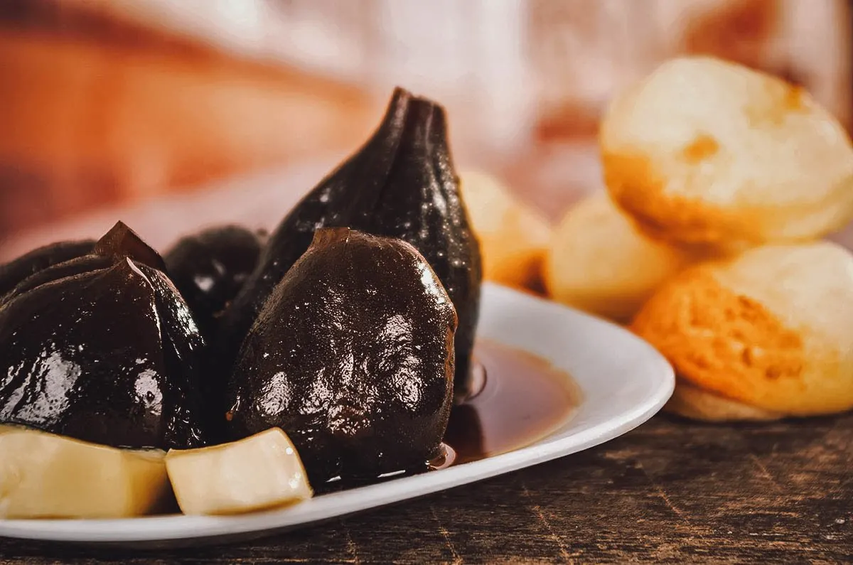 Plate of dulce de higos, a typical Ecuadorian dessert made with caramelized figs