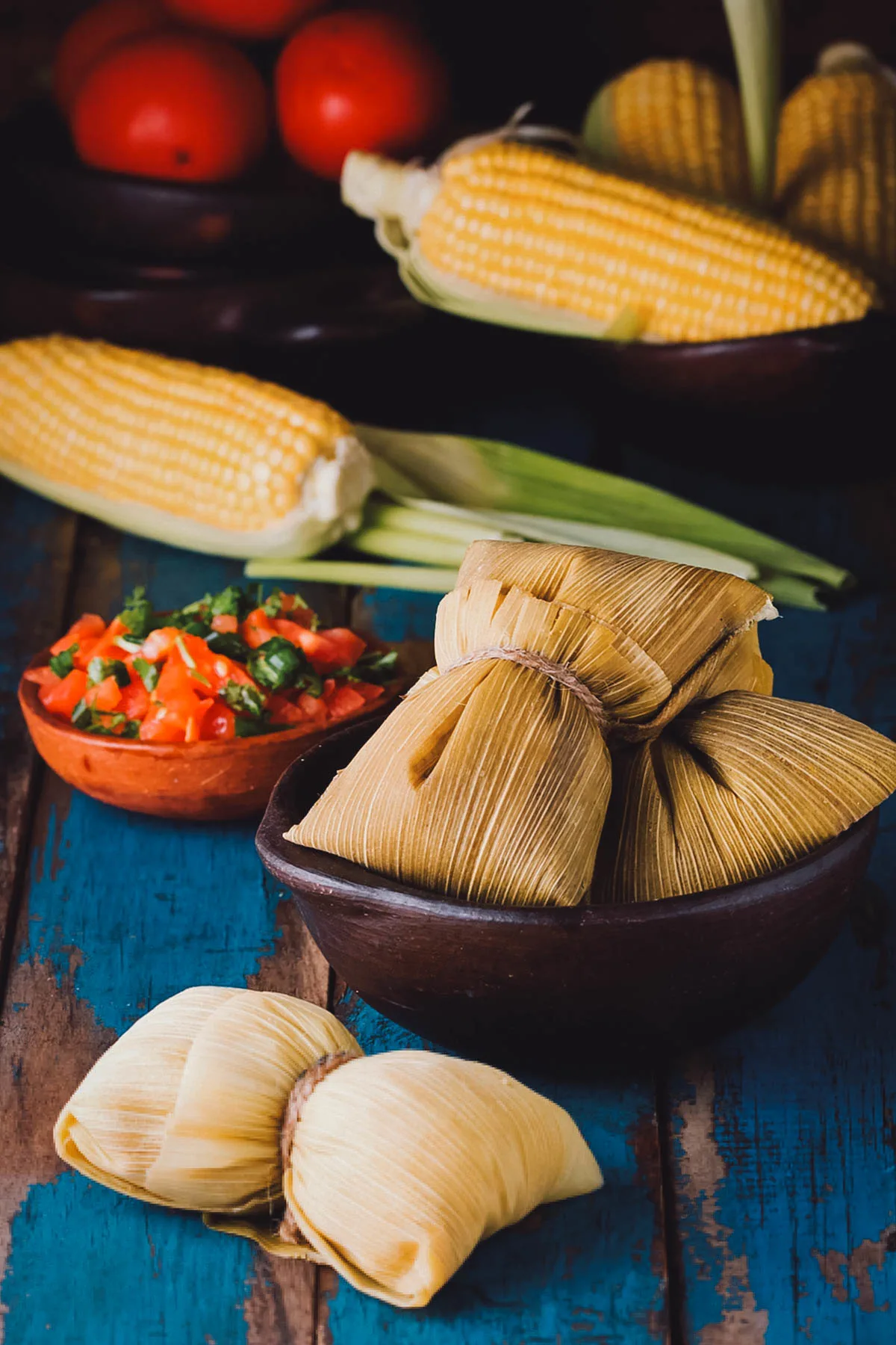 Ecuadorian Food Bowl of humitas, a traditional Ecuadorian food made with freshly ground corn