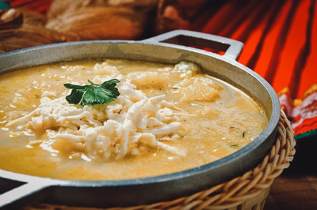 Ecuadorian Food Locro de papa, an Ecuadorian potato and cheese soup popular in the Andean region