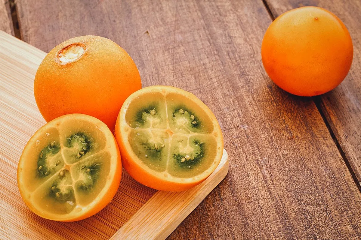 Ecuadorian Food Bunch of naranjilla, an acidic fruit often used in Ecuadorian cooking