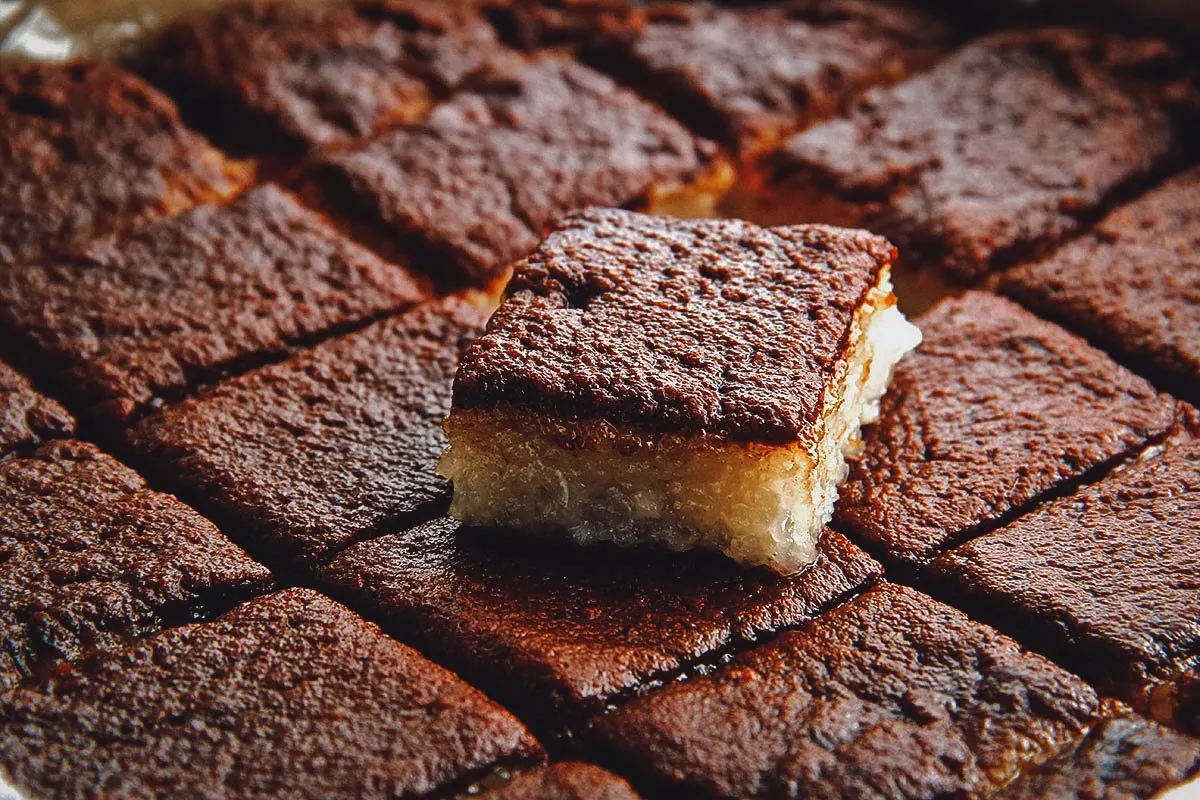 Bibingka malagkit, Filipino rice cake topped with caramelized brown sugar and coconut cream