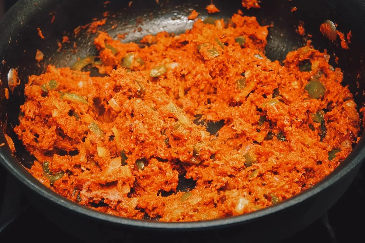 Bahamian Food Fire engine, a popular Bahamian breakfast dish made with steamed corned beef