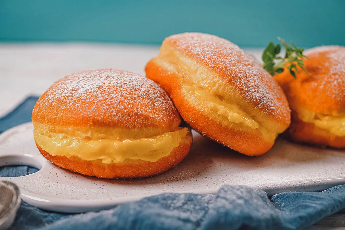 Portuguese Desserts Trio of bolas de berlim or Portuguese doughnuts