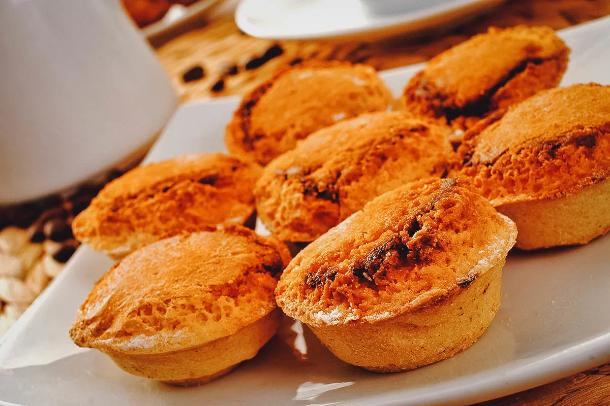 Portuguese Desserts Plate of pastel de feijao, Portuguese bean and almond tarts