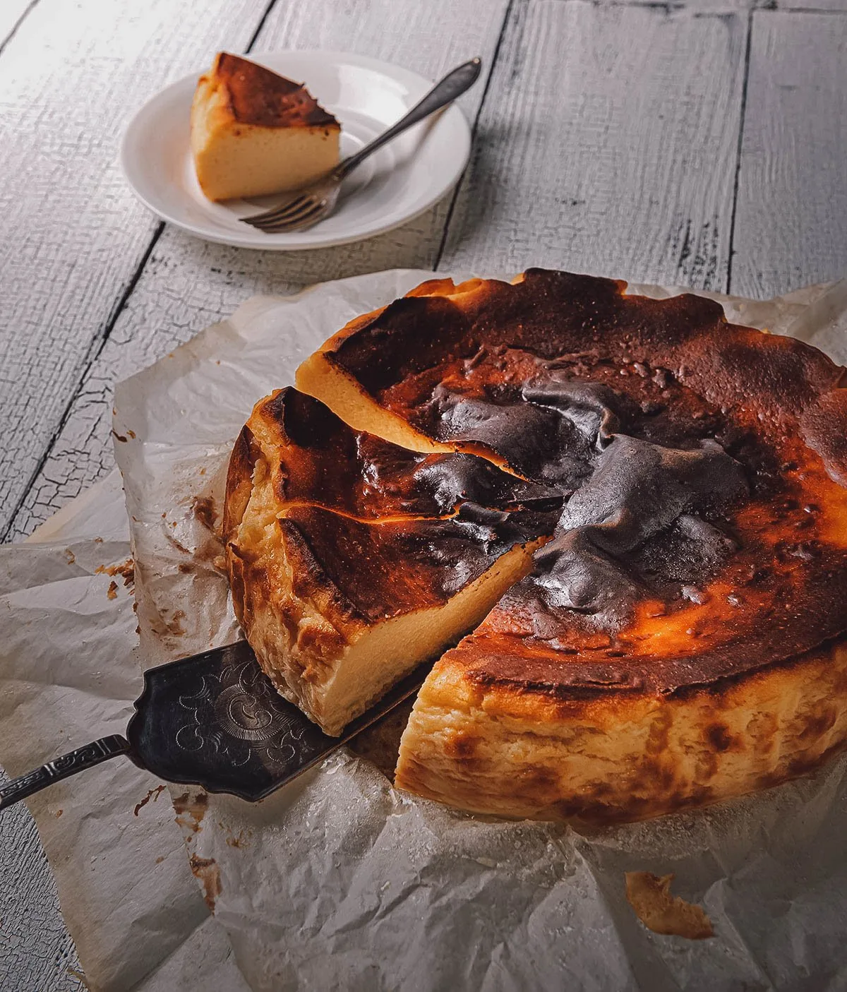Spanish Desserts Basque burnt cheesecake, tarta de queso or Spanish cheesecake from San Sebastian