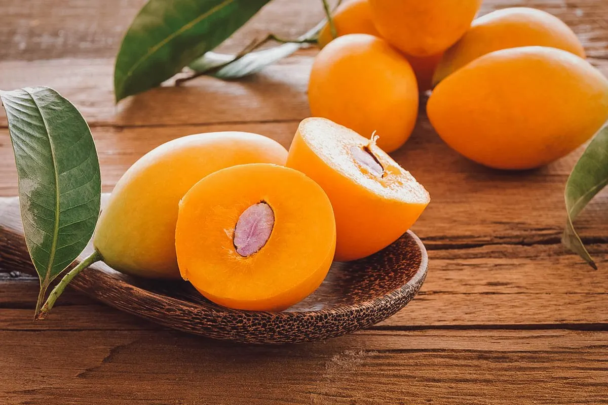 Exotic Thai Fruits Sliced marian plum or Thai plum mango