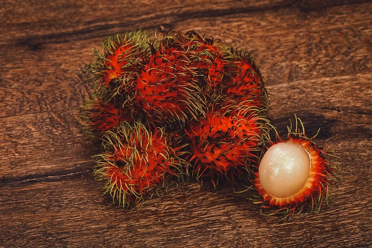 Exotic Thai Fruits Rambutan, a popular Thai fruit with a hairy rind