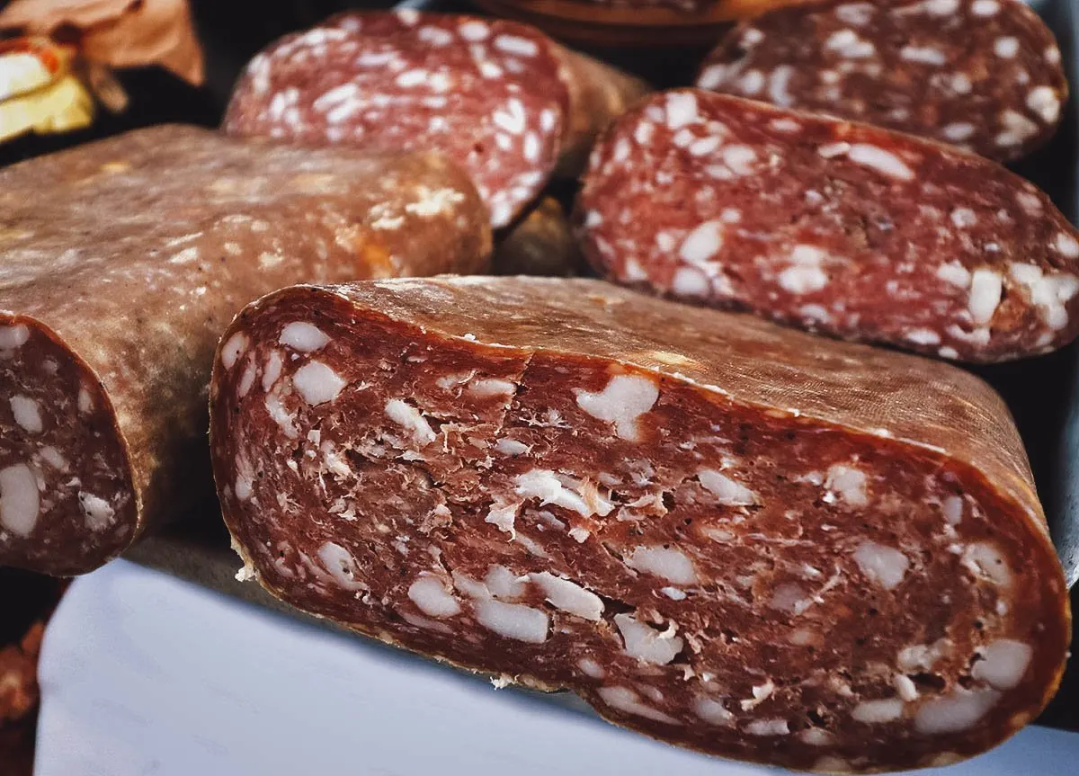Bulgarian Food Lukanka, a unique type of Bulgarian salami