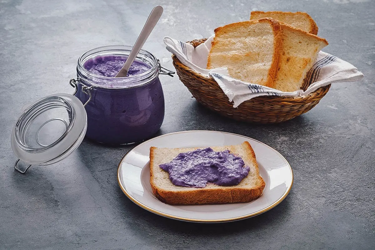 Filipino Desserts A jar of ube halaya or purple yam jam