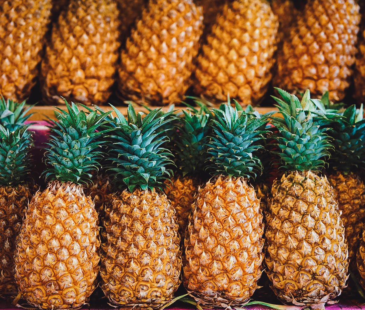 Stack of pineapples at a local market in the Philippines