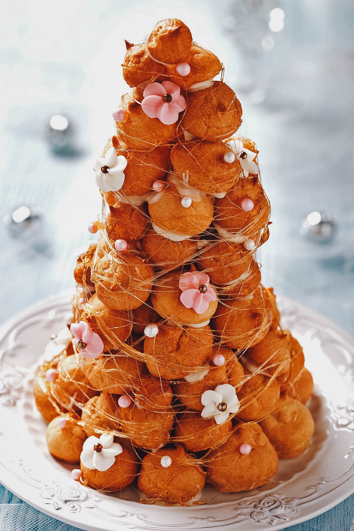 Croquembouche, a French cream puff tower