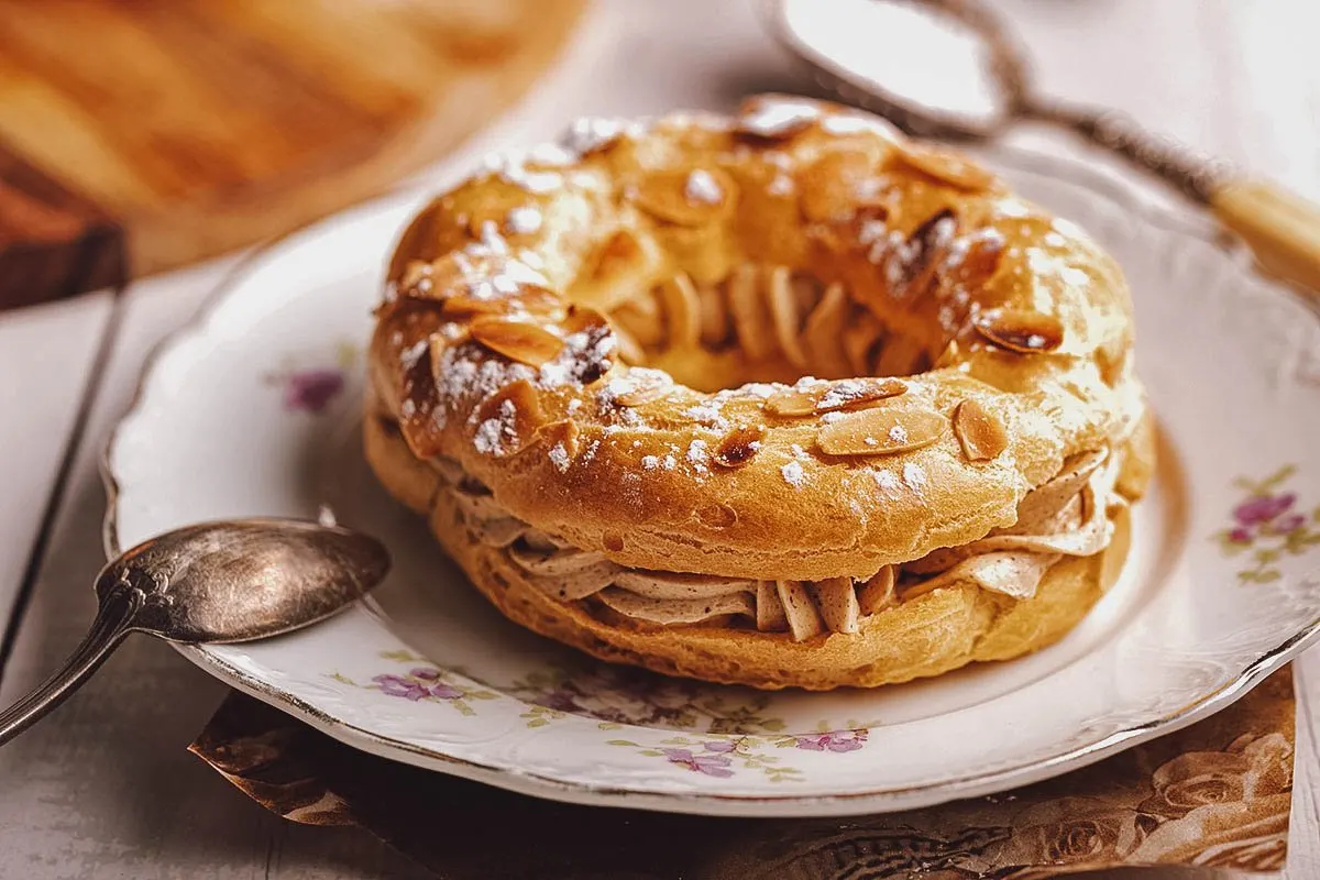 Paris-Brest, a French dessert filled with a praline-flavored cream