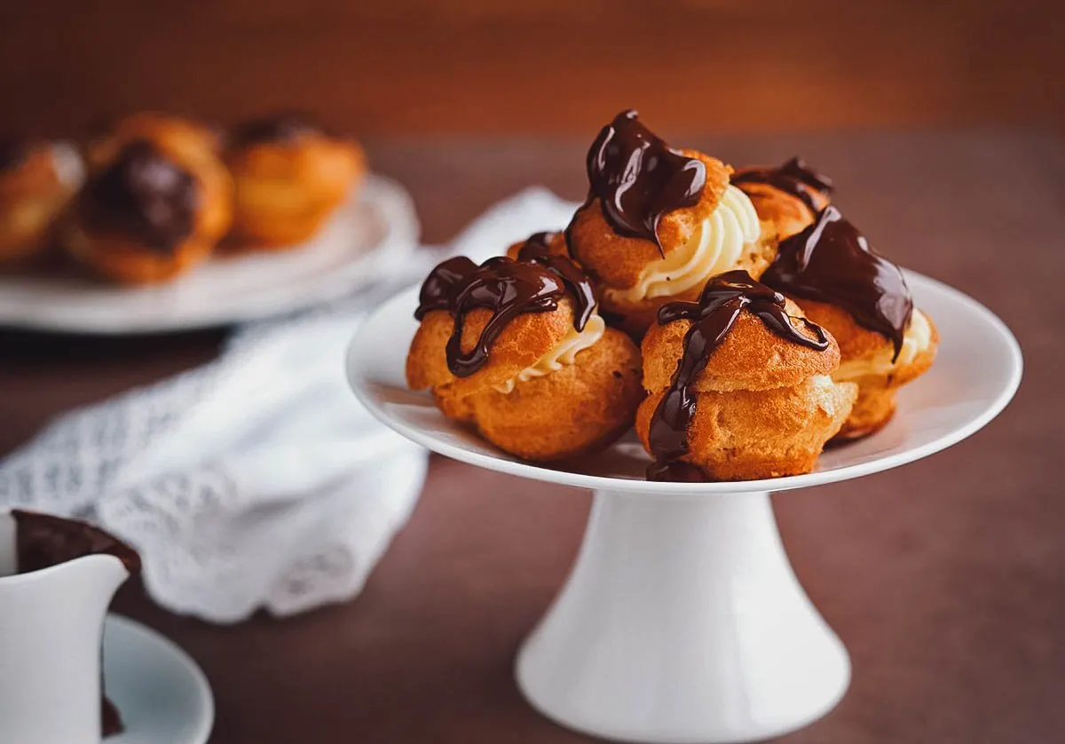 Profiteroles, French choux pastry filled with pastry cream