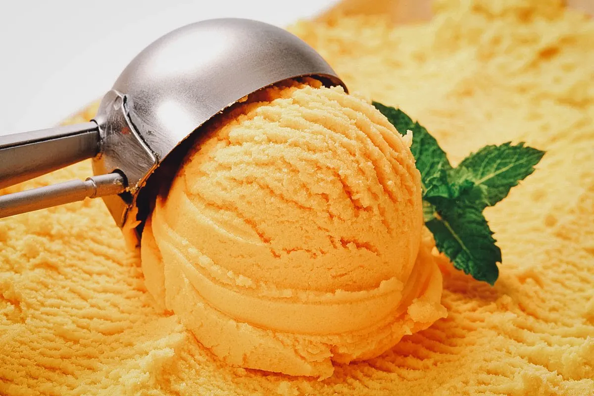 A scoop of Peruvian lucuma ice cream