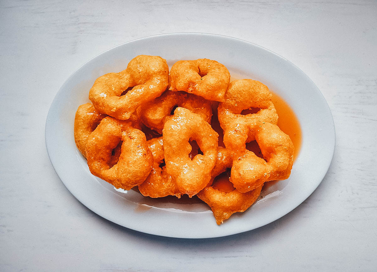 Picarones or Peruvian doughnuts, a popular street food in Peru
