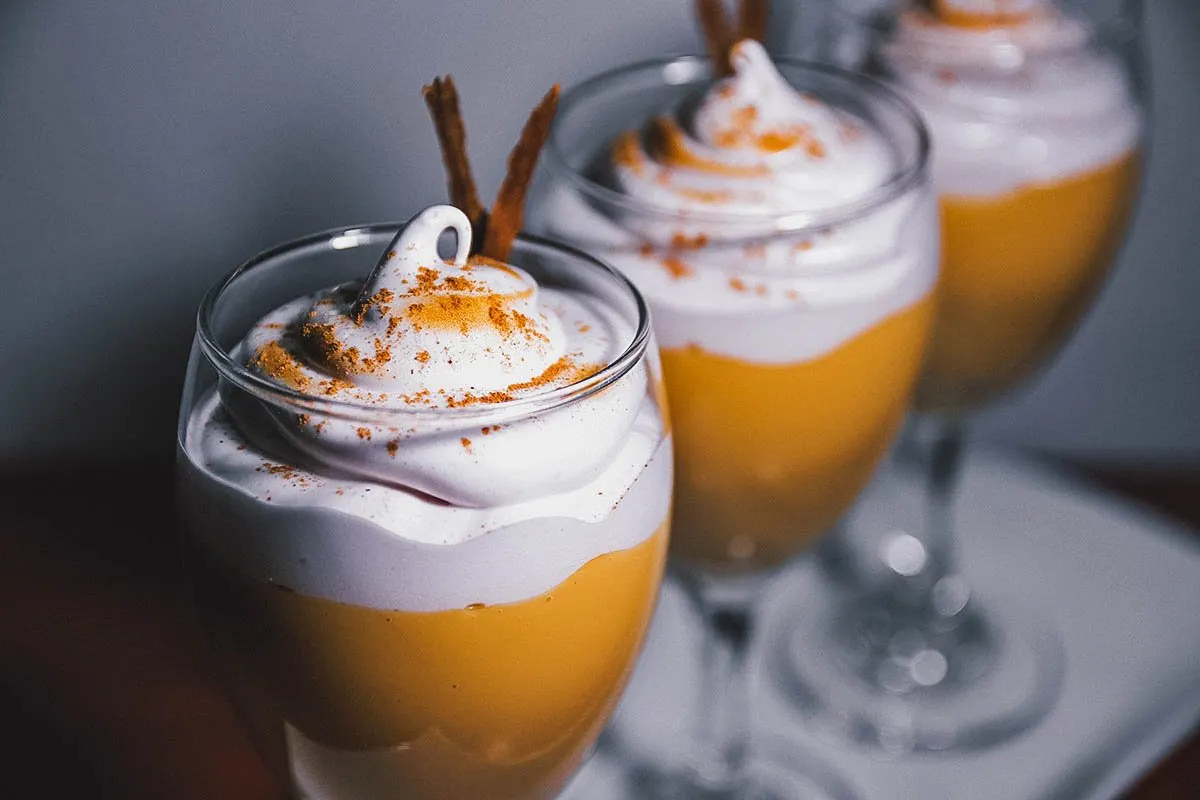 Peruvian Desserts Suspiro de limeña, a Peruvian dessert made with manjar blanco topped with fluffy meringue