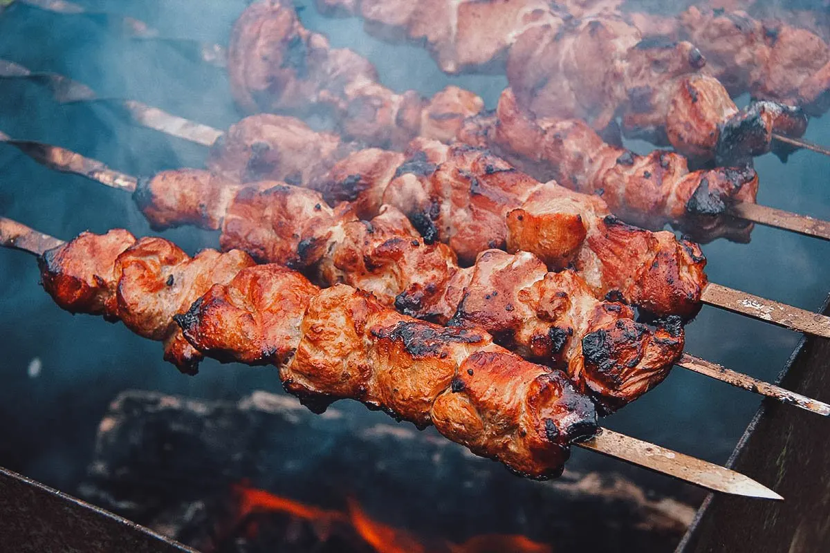 Shashlik, the Uzbek version of shish kebab