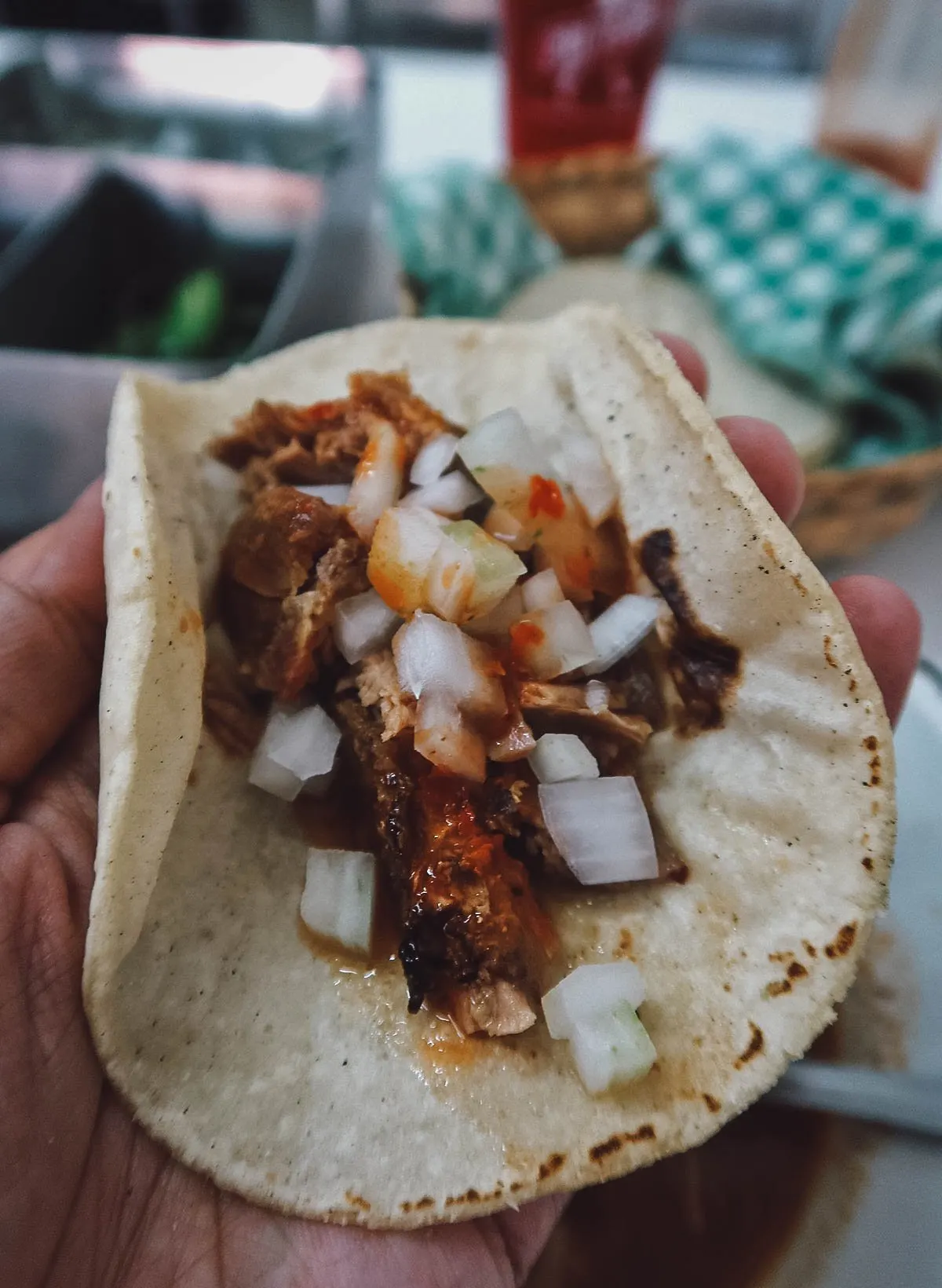 Goat birria taco at Birrieria La Victoria in Guadalajara