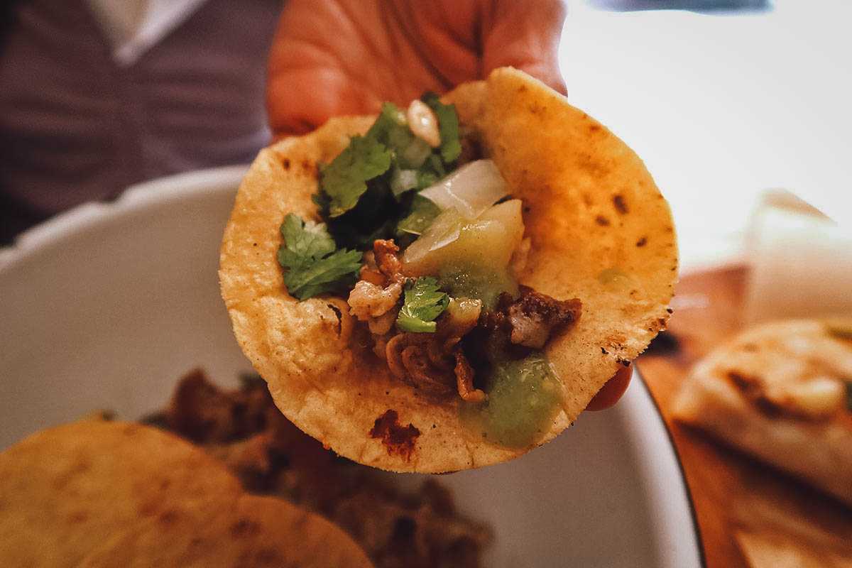 Tortilla with papas asadas at a restaurant in Guanajuato