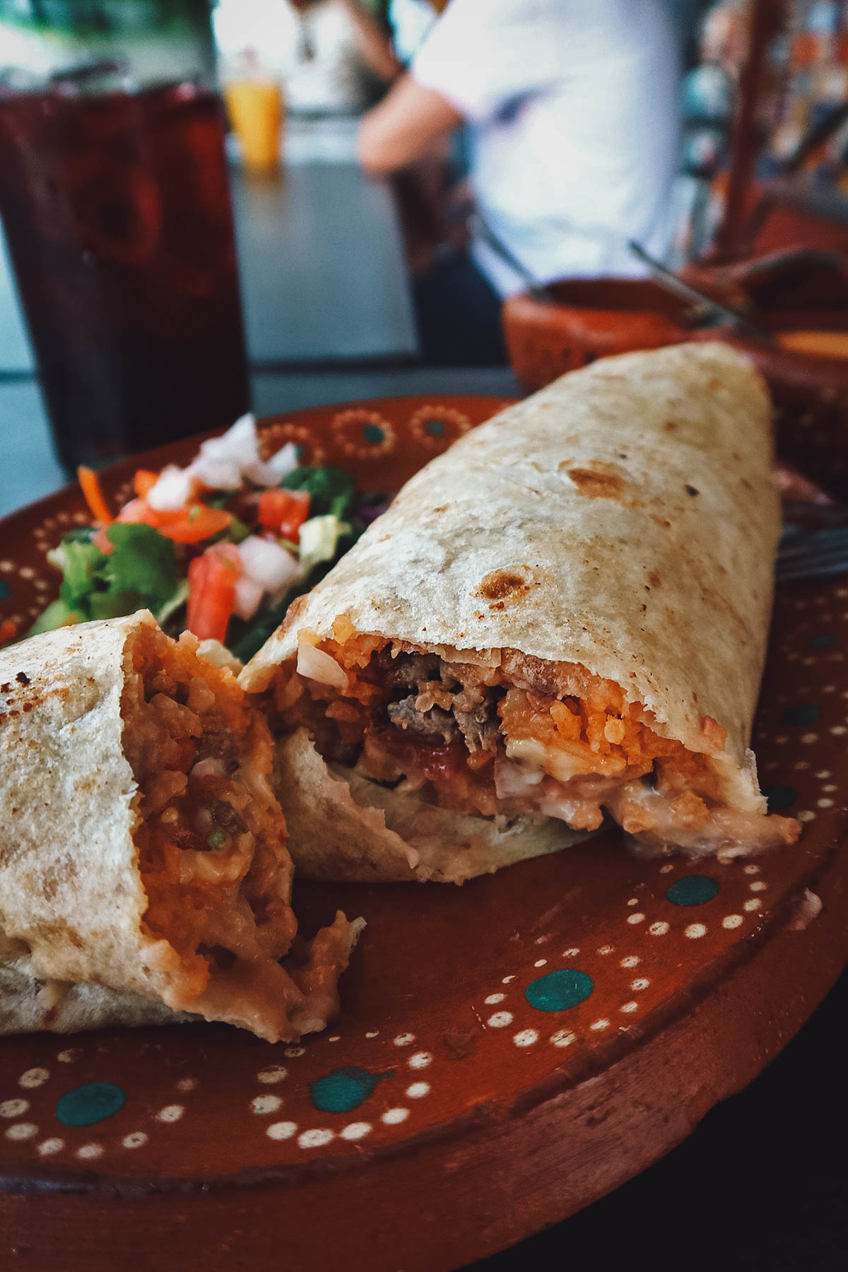 Inside of a carne asada burrito