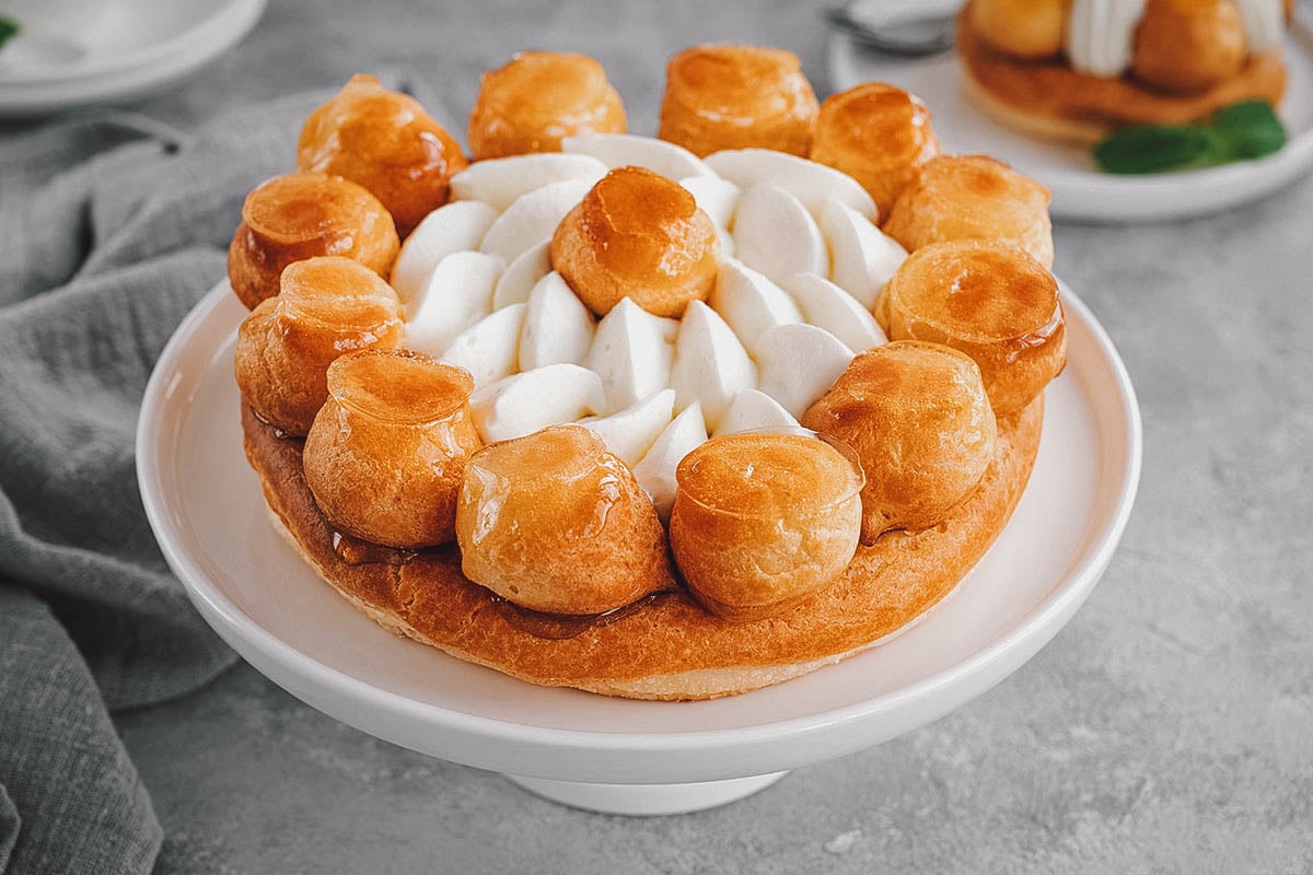 St. Honoré cake, a classic French cake made with choux pastry