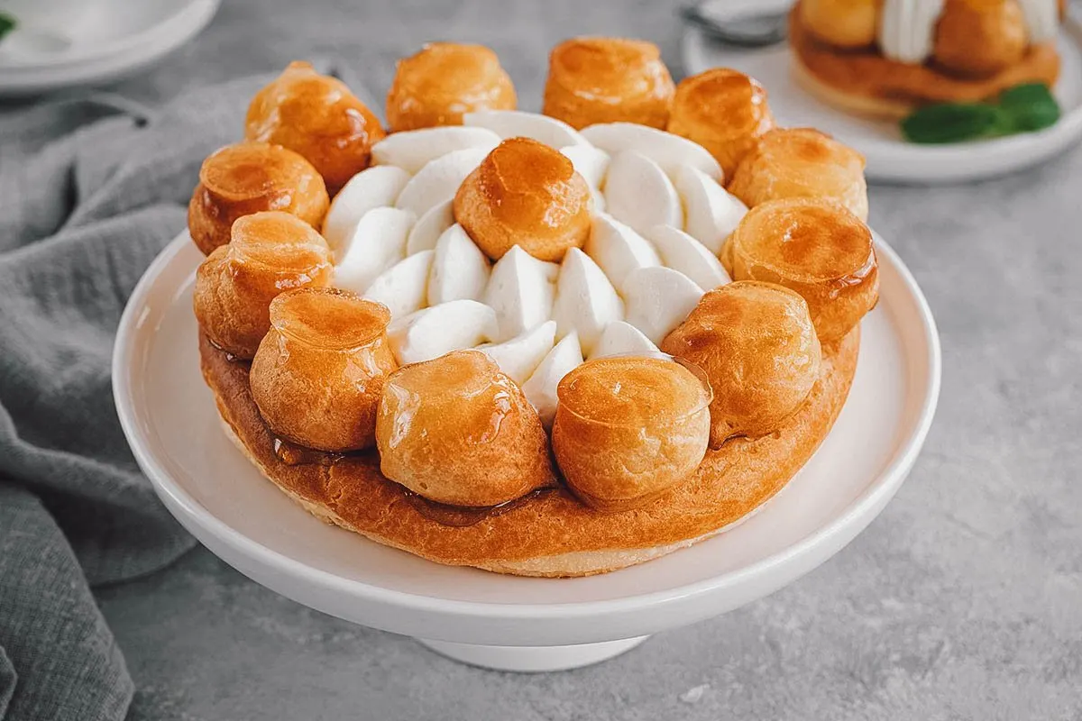 St. Honoré cake, a classic French cake made with choux pastry