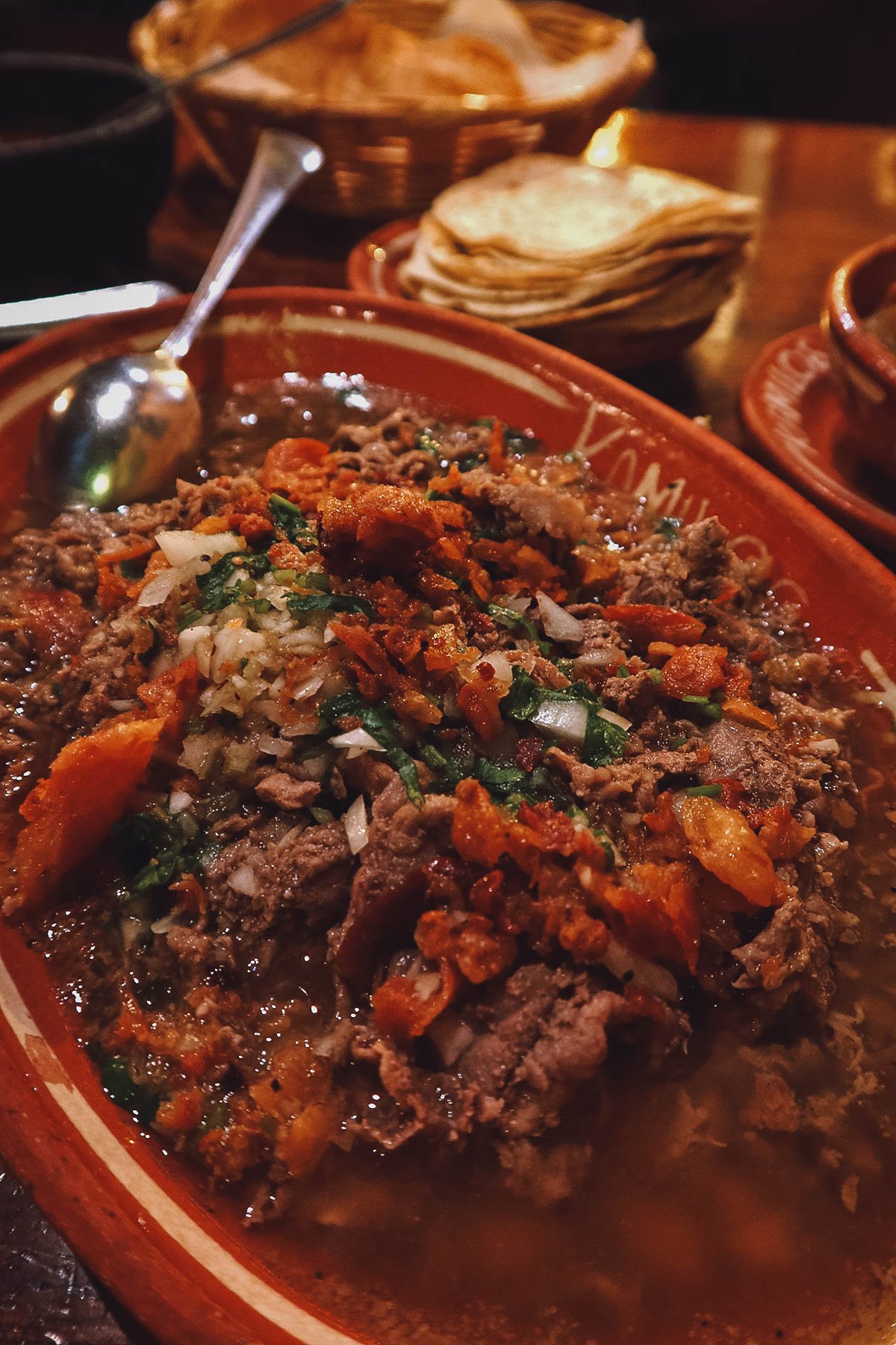 Carne en su jugo in a restaurant in Guadalajara, Mexico