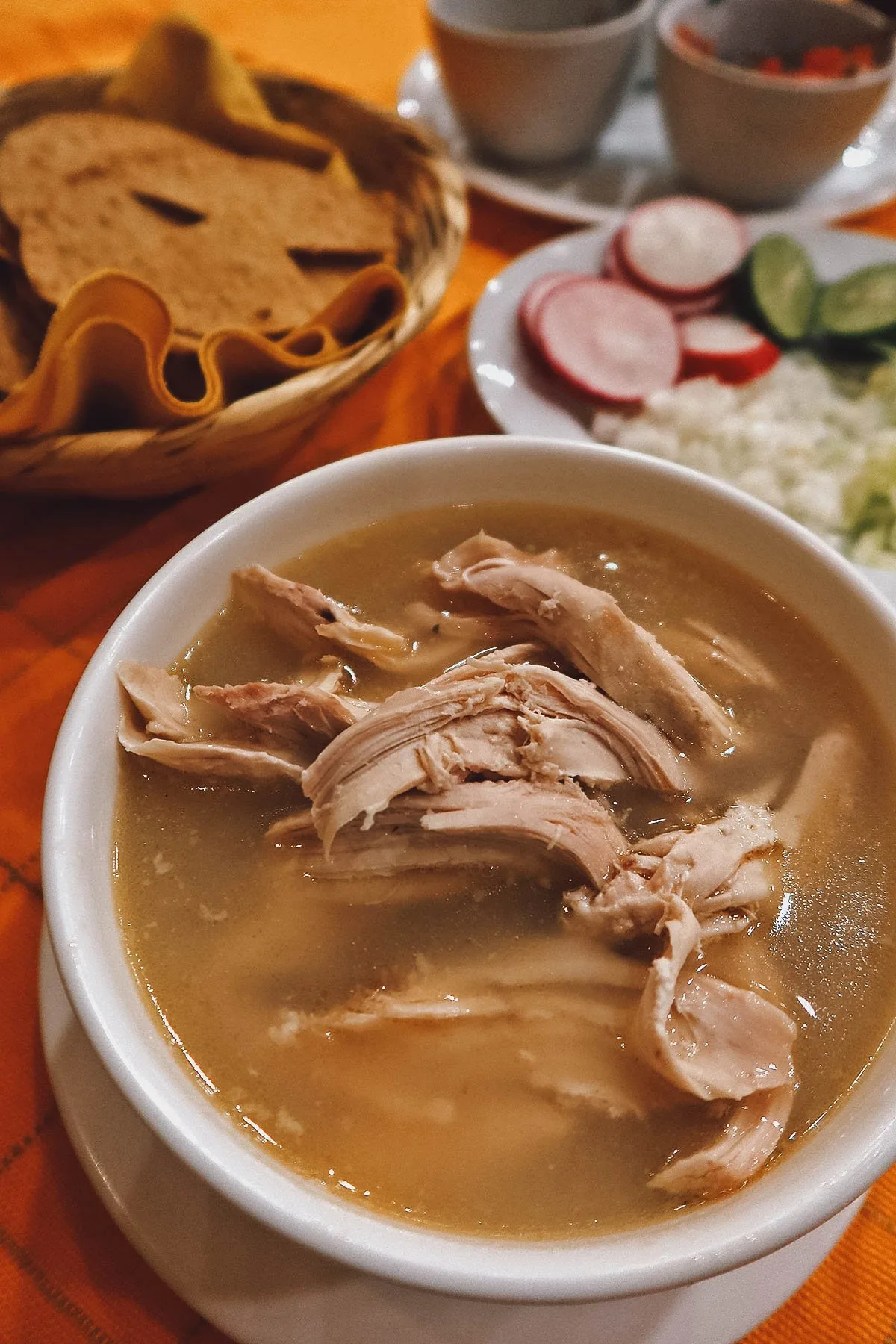 Bowl of pozole blanco at La Chata in Guadalajara