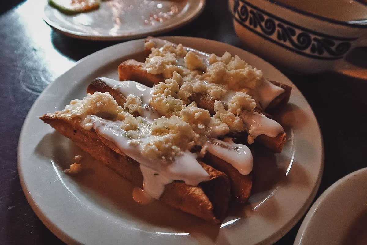 Taquitos at a bar in Guanajuato