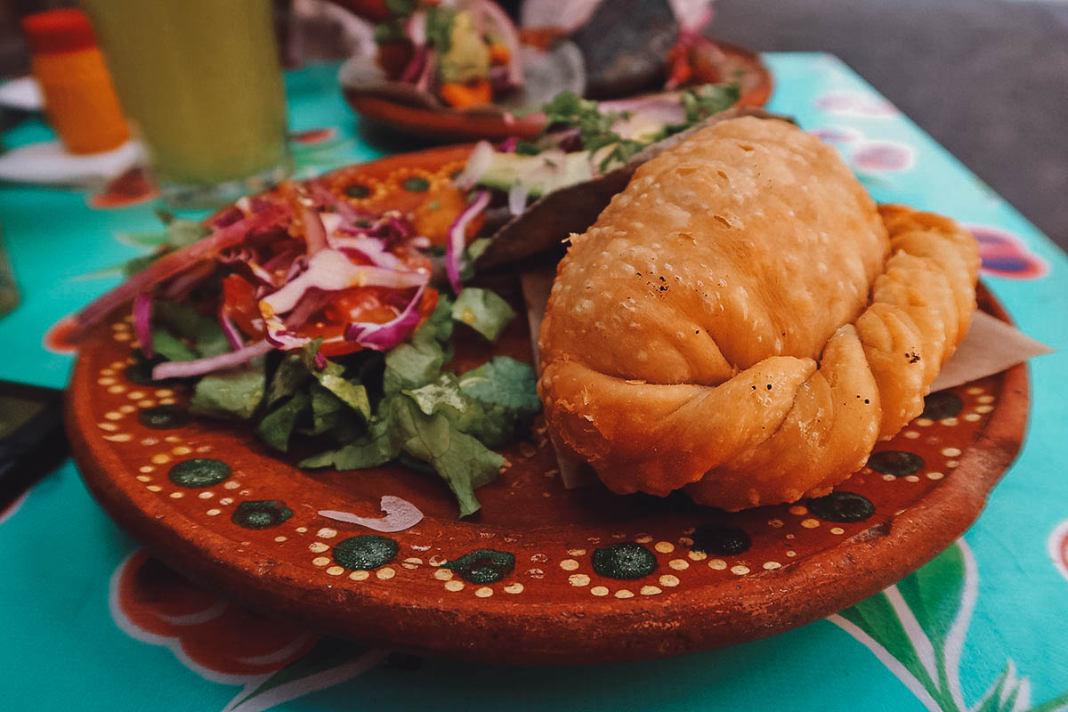 Seafood empanada at a restaurant in Guanajuato