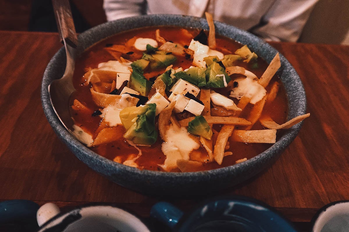 Sopa azteca at a restaurant in Guanajuato