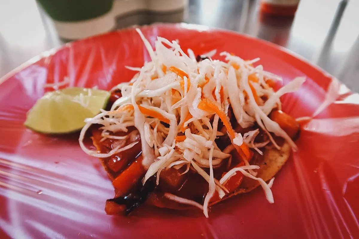 Spicy squid tostada in Puerto Vallarta