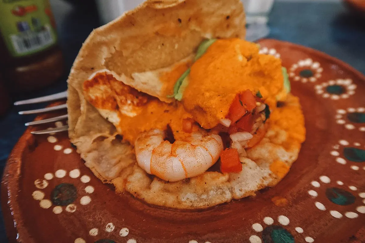 Shrimp taco at a seafood restaurant in Guadalajara