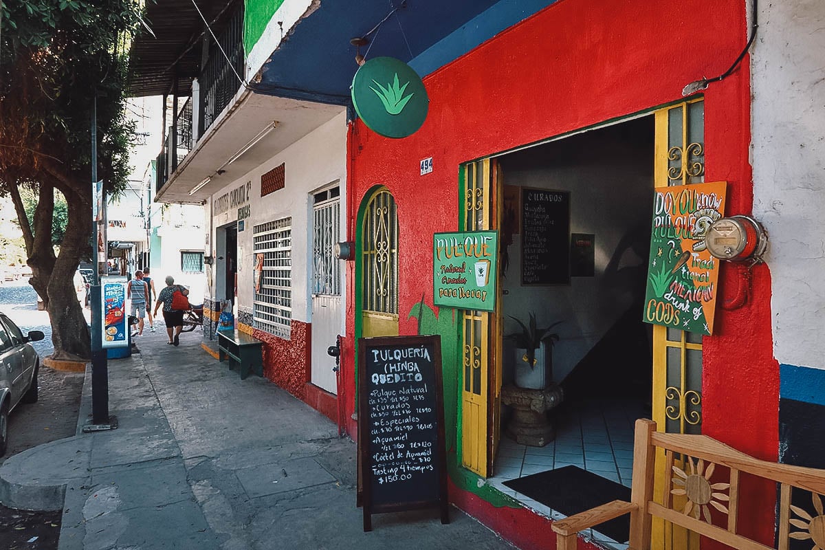 Colorful exterior of Pulquería Chinga Quedito in Puerto Vallarta