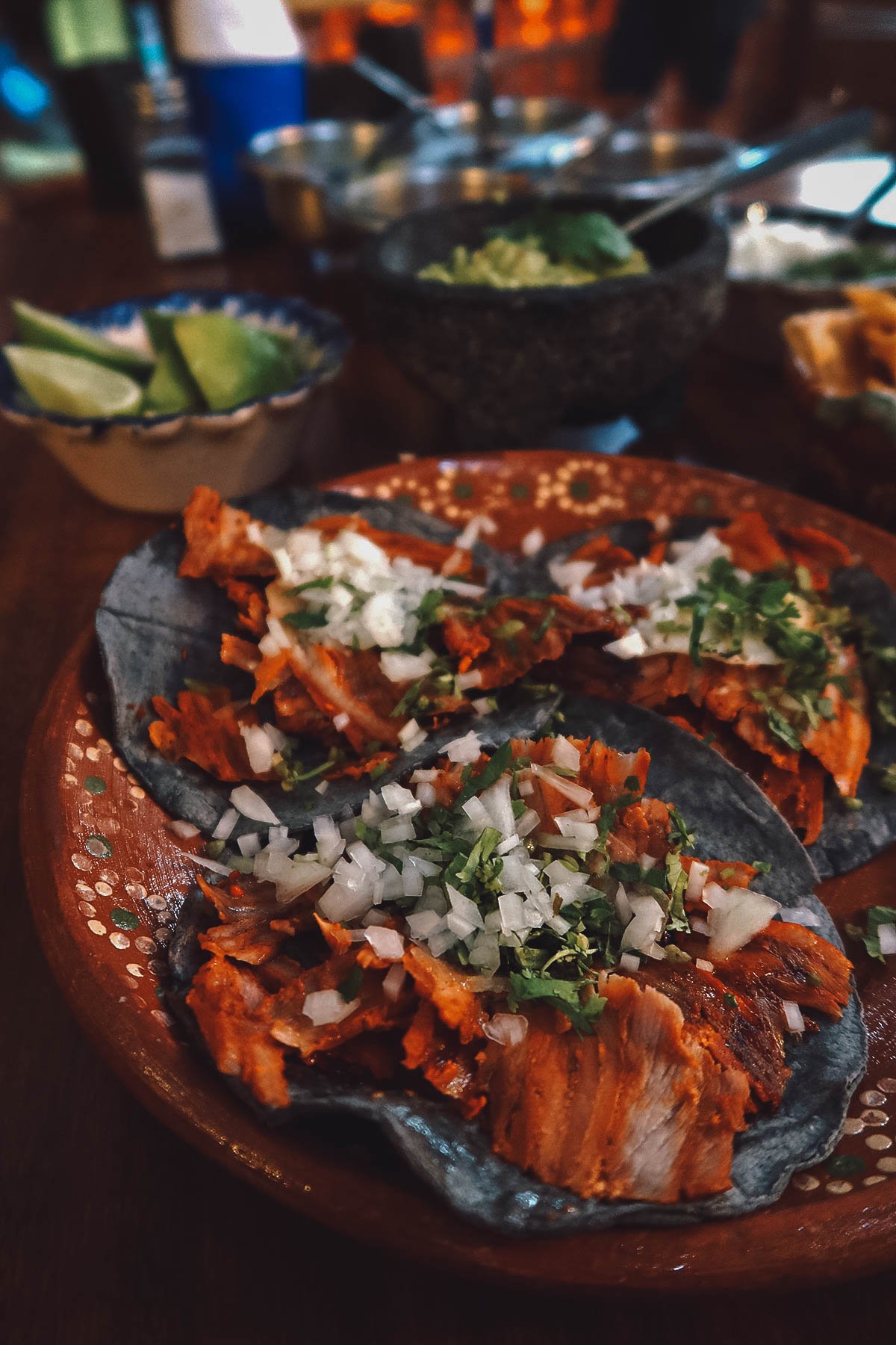 Trio of pastor tacos in Puerto Vallarta