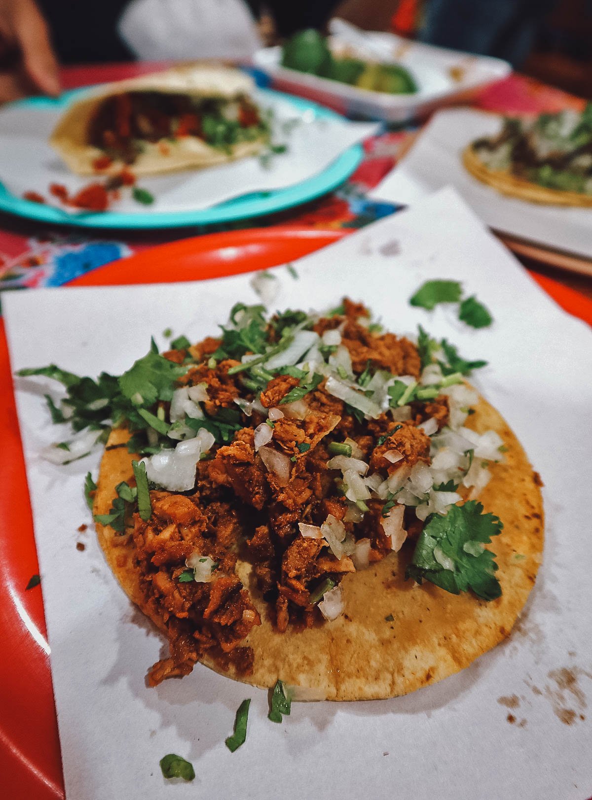 Taco de adobada at a restaurant in Guanajuato