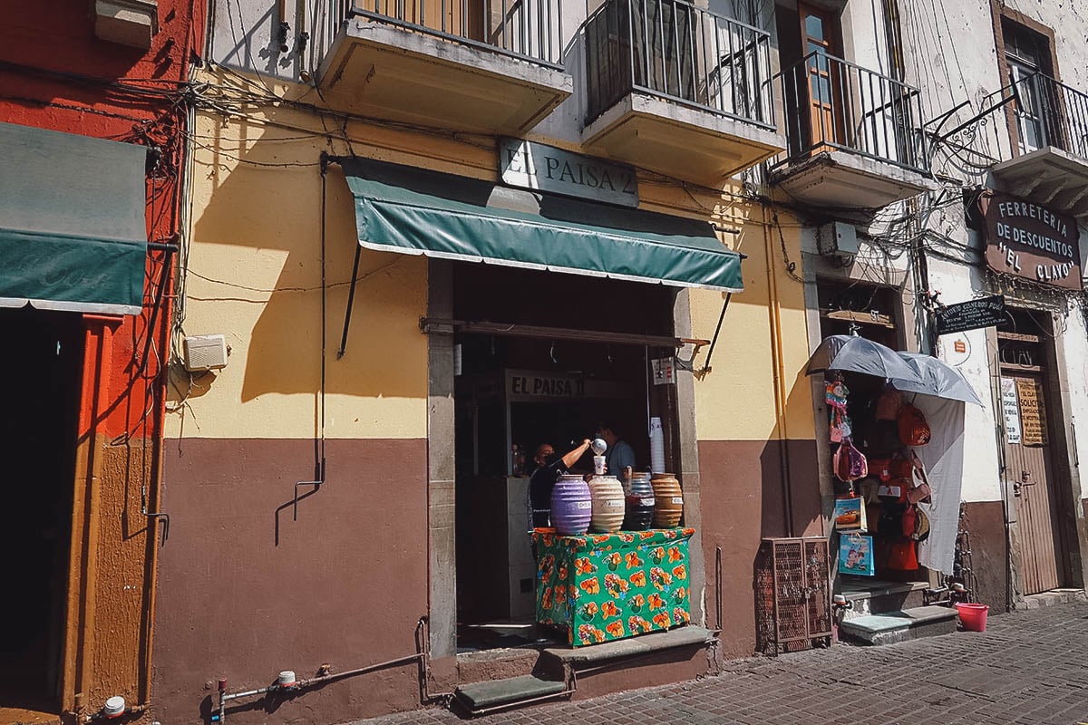 Entrance to the Tacos El Paisa II restaurant in Guanajuato