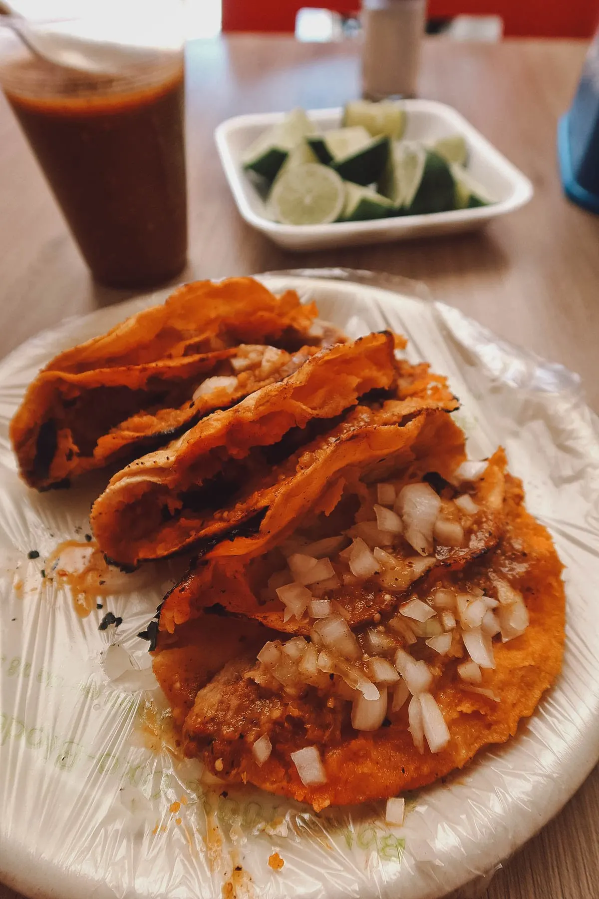 Trio of tacos at Tacos Juan, one of the best restaurants in Guadalajara for barbacoa