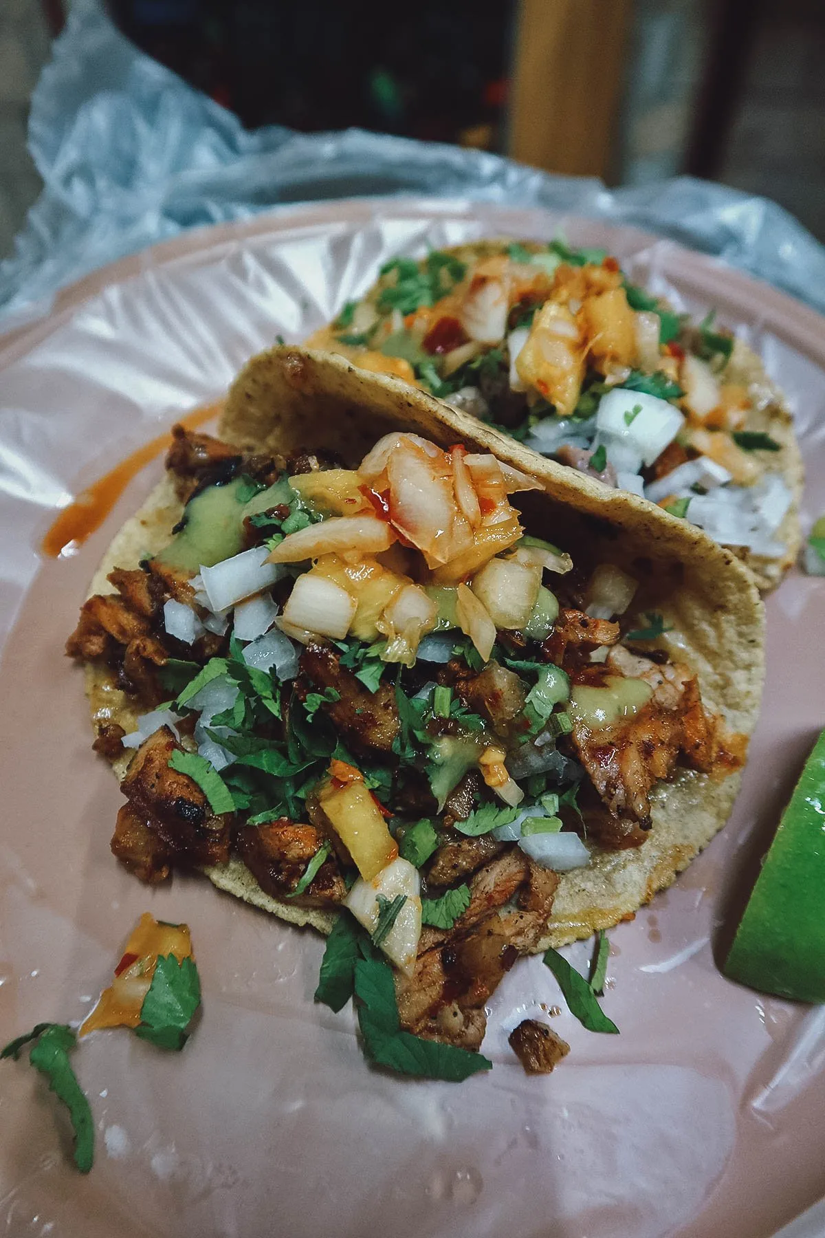 Tacos al pastor at a restaurant in Guanajuato