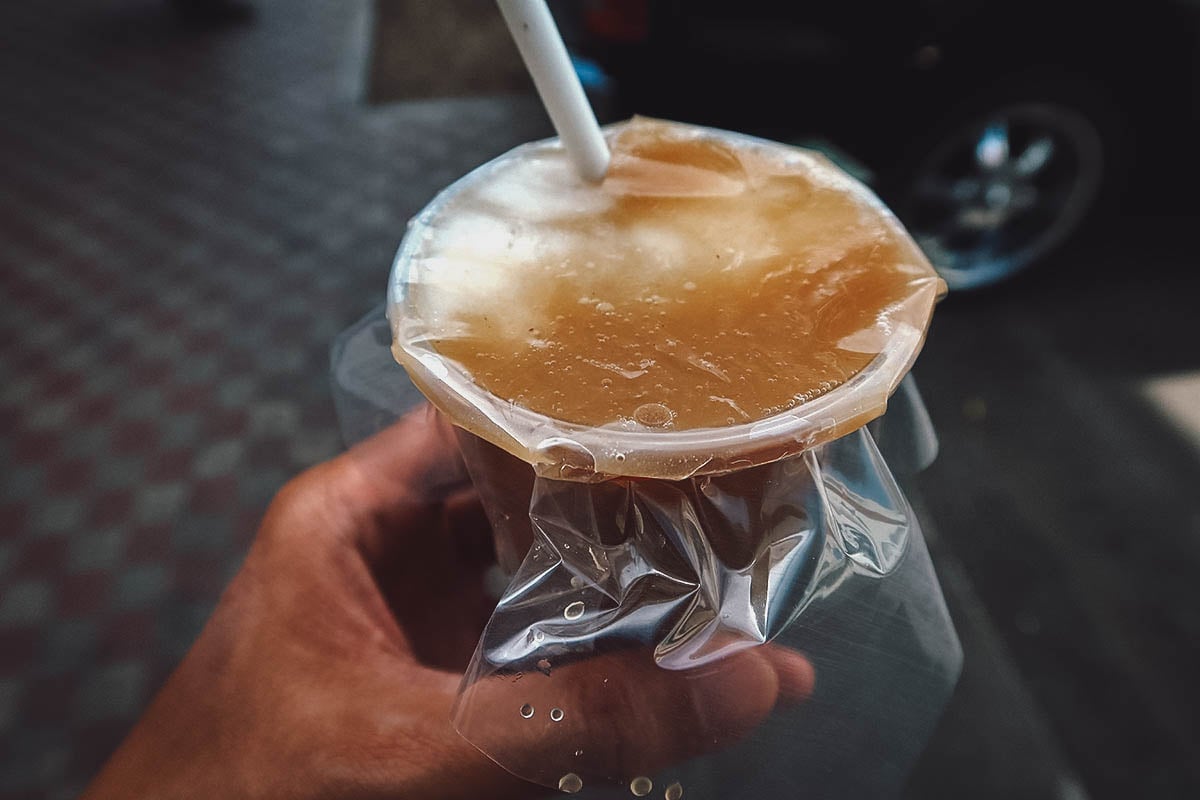 Cup of tejuino in Guadalajara, a Mexican drink made from fermented corn