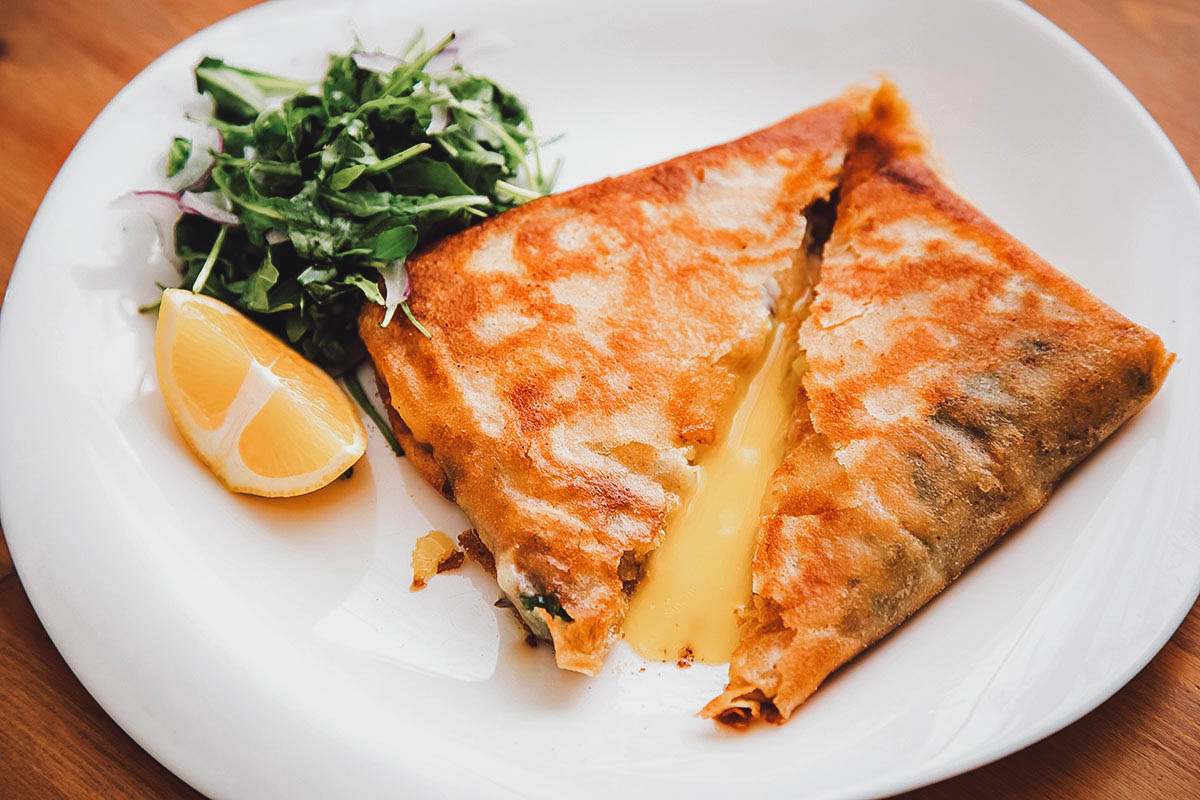 Tunisian Food Egg brik, a traditional Tunisian dish made with runny egg yolk