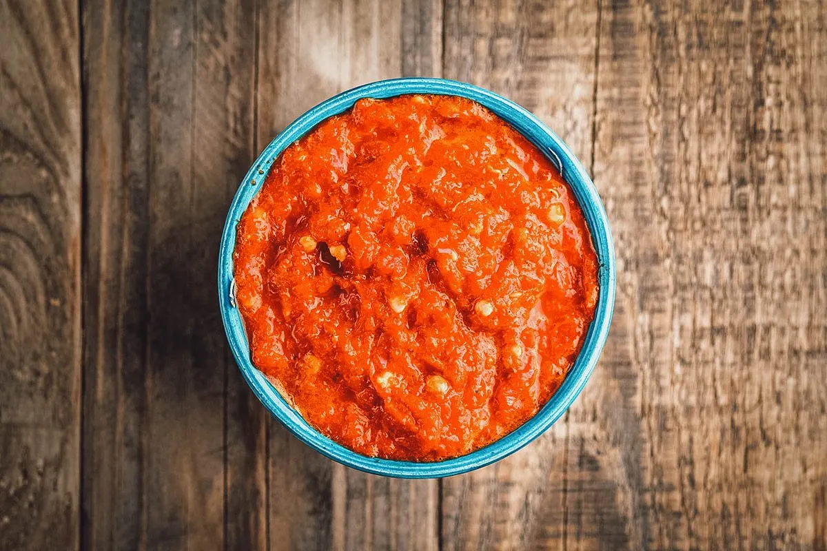 Tunisian Food Harissa, a Tunisian spicy paste made from chilli peppers