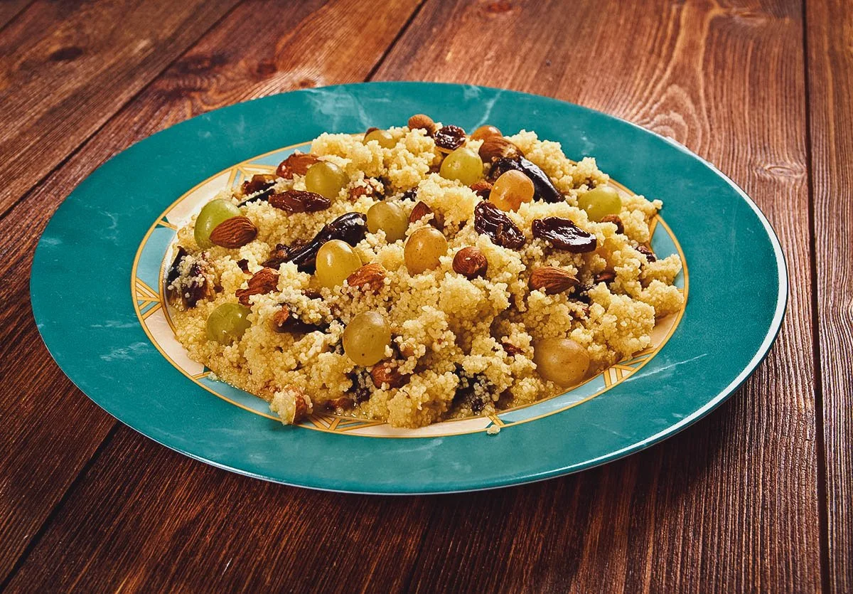 Tunisian Food Masfouf, a traditional Tunisian sweet couscous dish